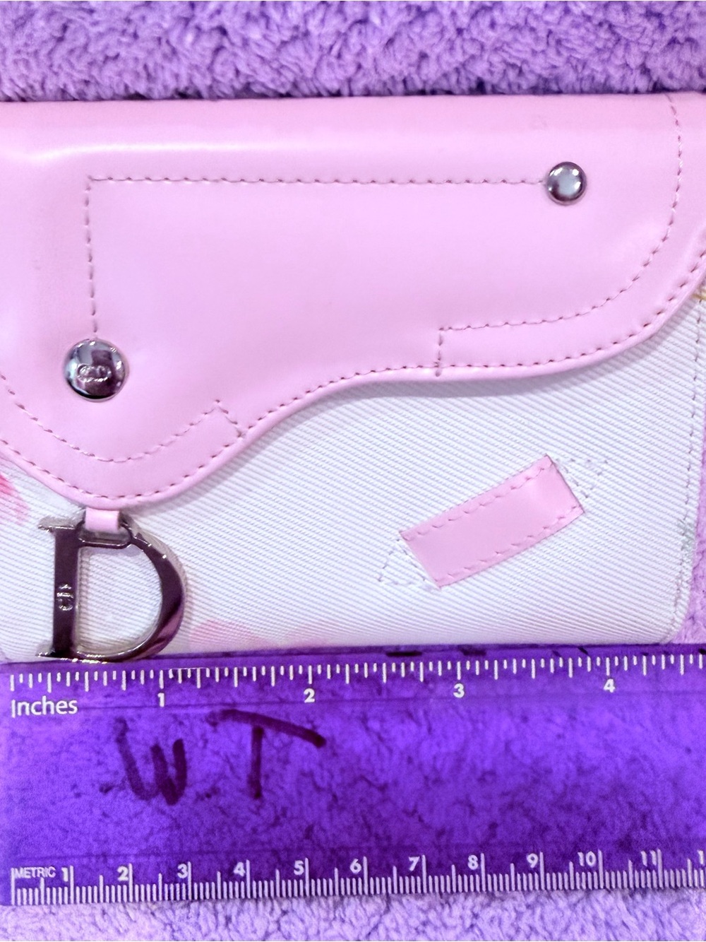 Dior Pink and White Floral Saddle Wallet with Silver 'D' Charm - Picture 6 of 7
